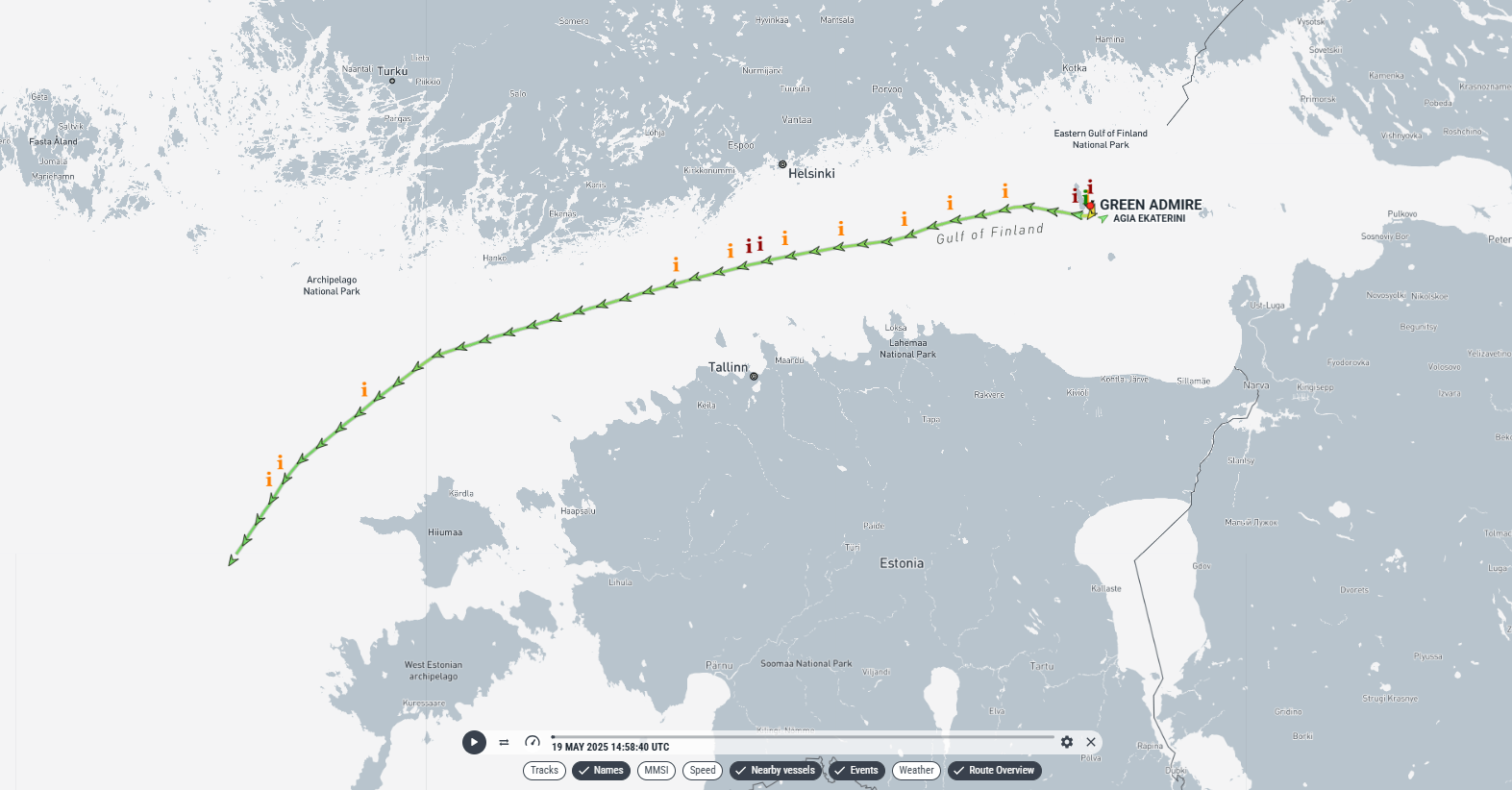 Маршрут Green Admire с вечера 19 мая до утра 20 мая