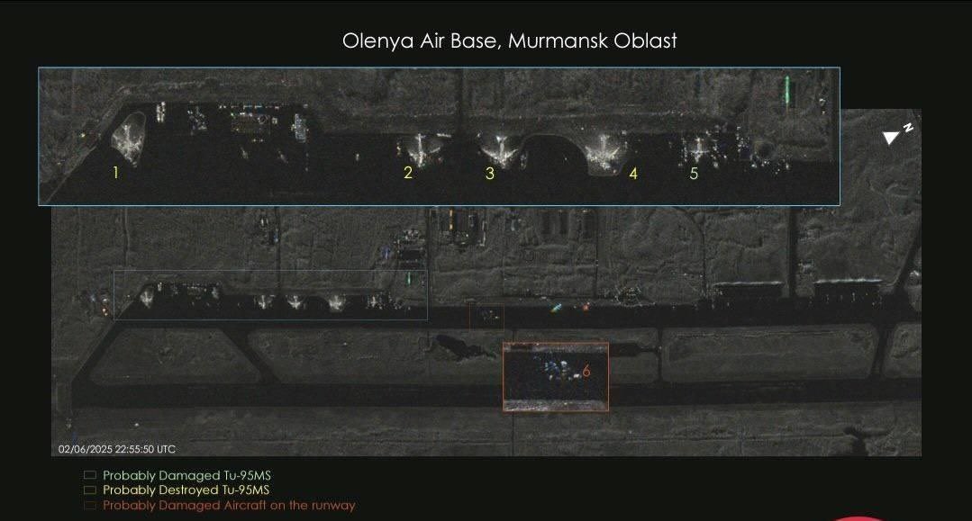 Уничтоженные или получившие критические повреждения Ту-95 на спутниковом SAR-снимке