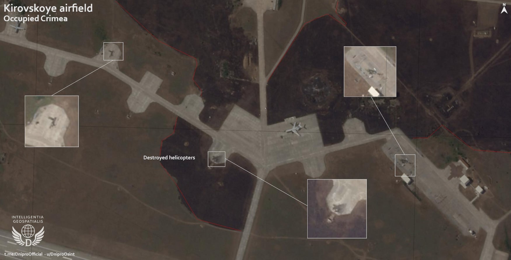 Спутниковый снимок последствий налета 28 июня 2025 года на аэродром Кировское в Крыму