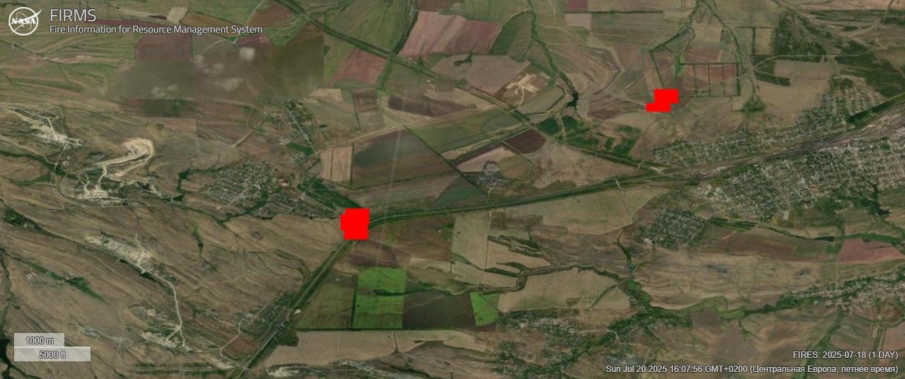 Пожар на подстанции "Замчалово" на спутниковом снимке NASA Firms