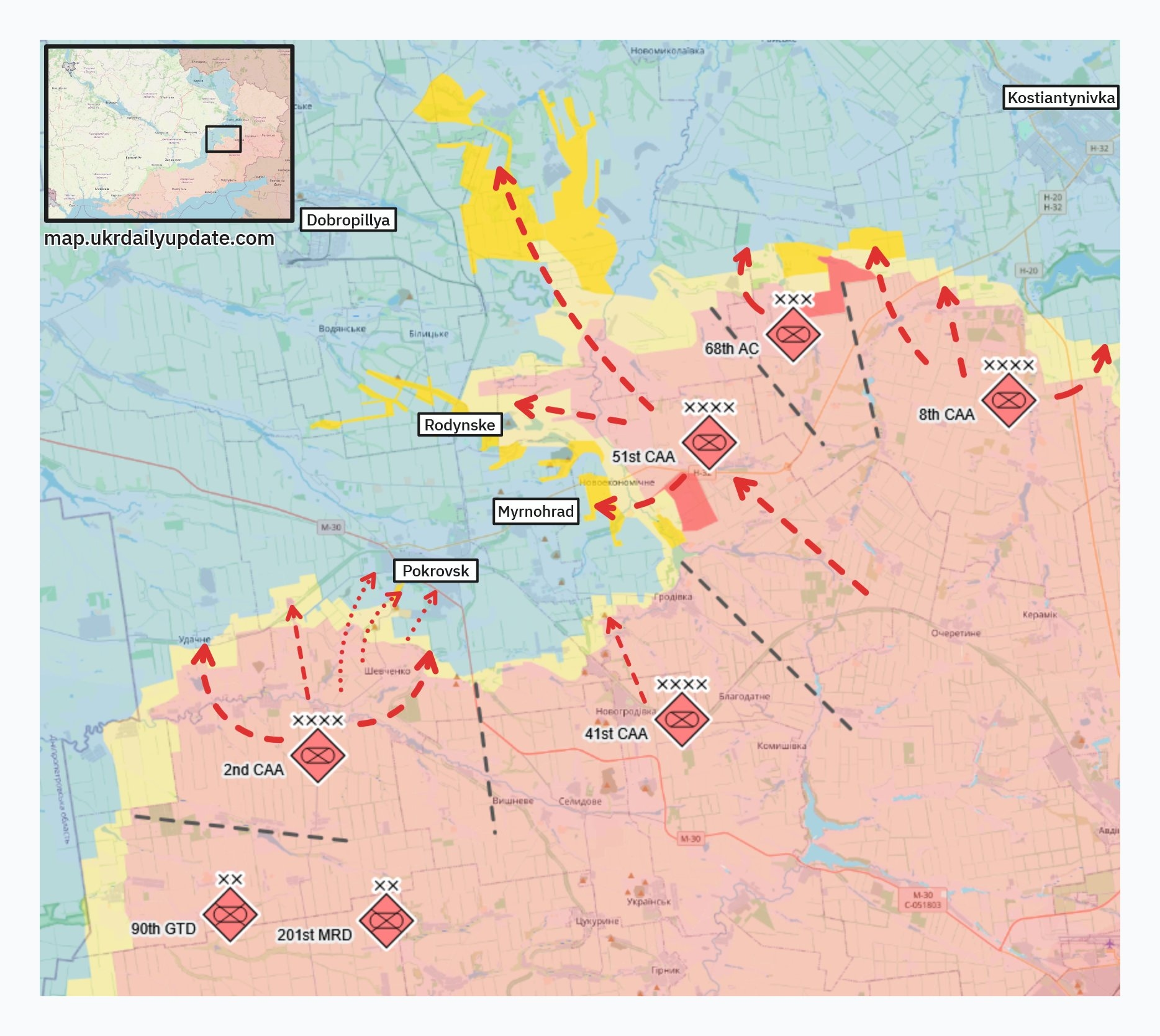 Состав российских сил, действующих на покровском направлении