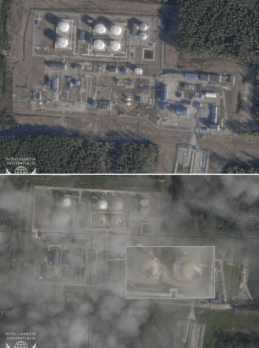 Последствия удара по нефтеперекачивающей станции Второво в деревне Пенкино во Владимирской области