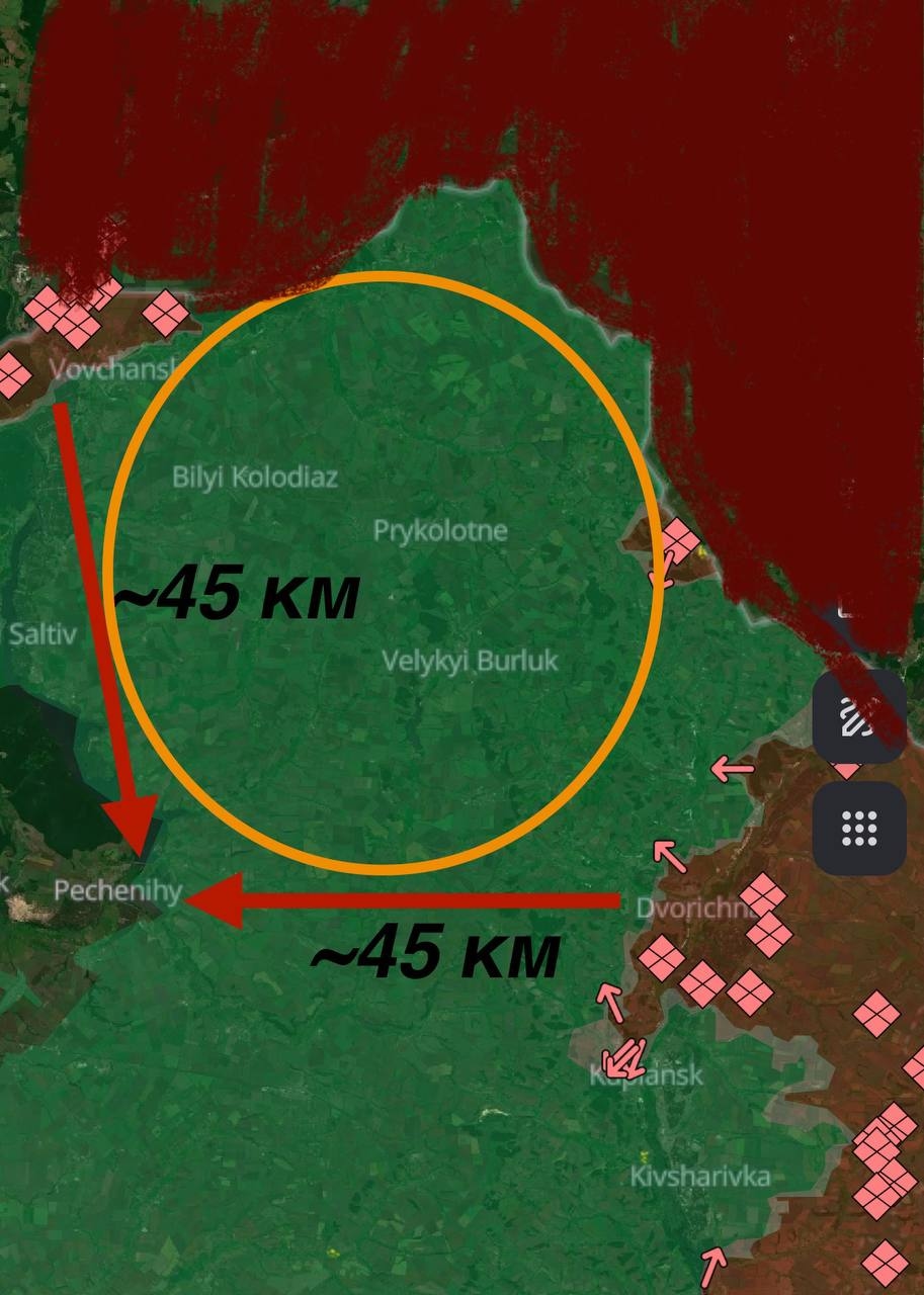 Зона активности российских БПЛА на подконтрольной ВСУ территории Харьковской области