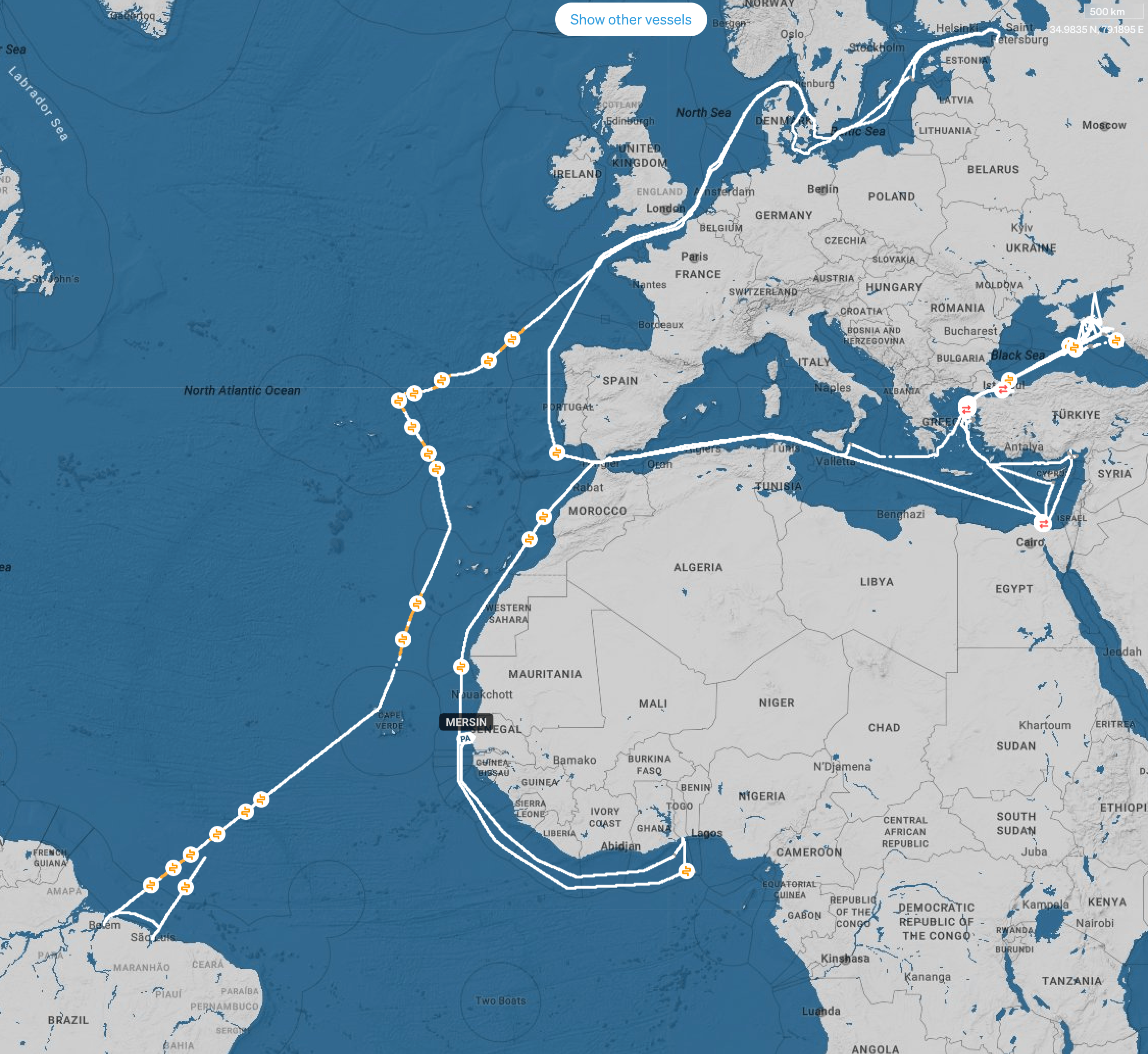 Передвижения танкера MERSIN с января 2025 года