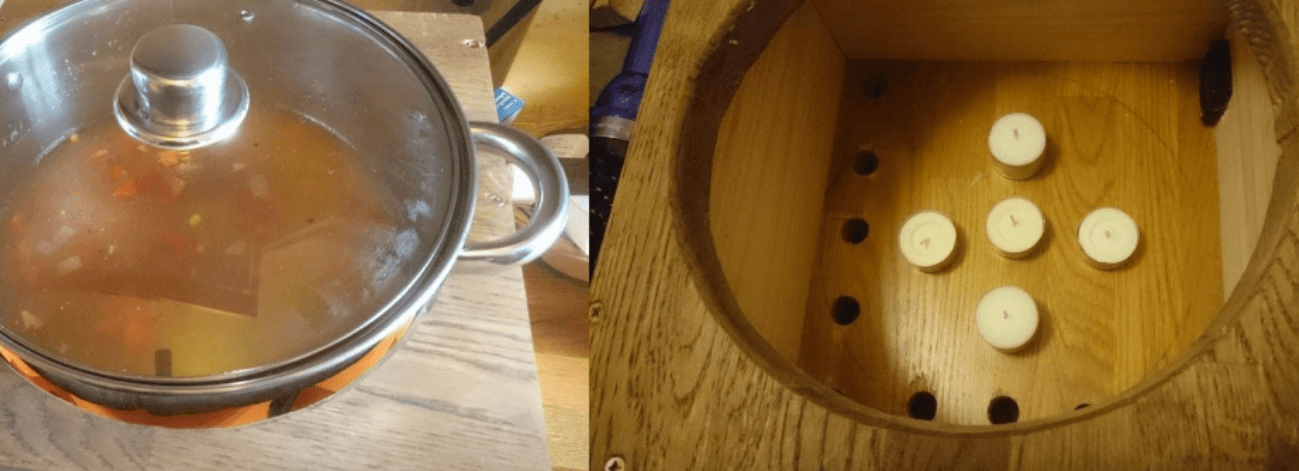 Самодельная плита из досок и свечей